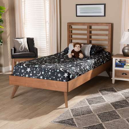 BAXTON STUDIO Eris Mid-Century Modern Walnut Brown Finished Wood Twin Size Platform Bed 188-11161-11159-ZORO